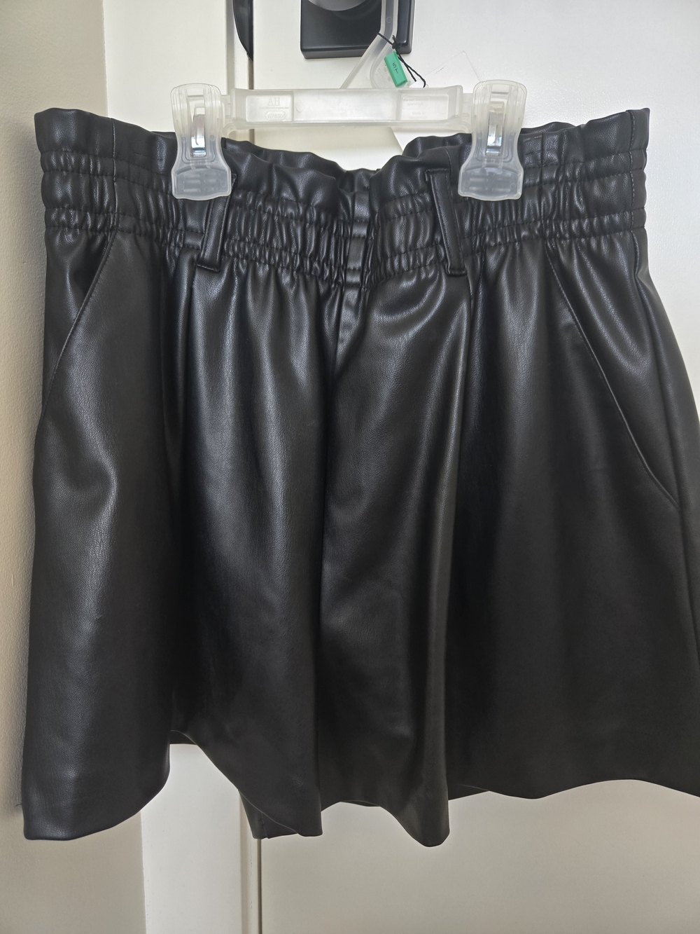 Zara Black Faux Leather Skort with Elastic Waist- Medium